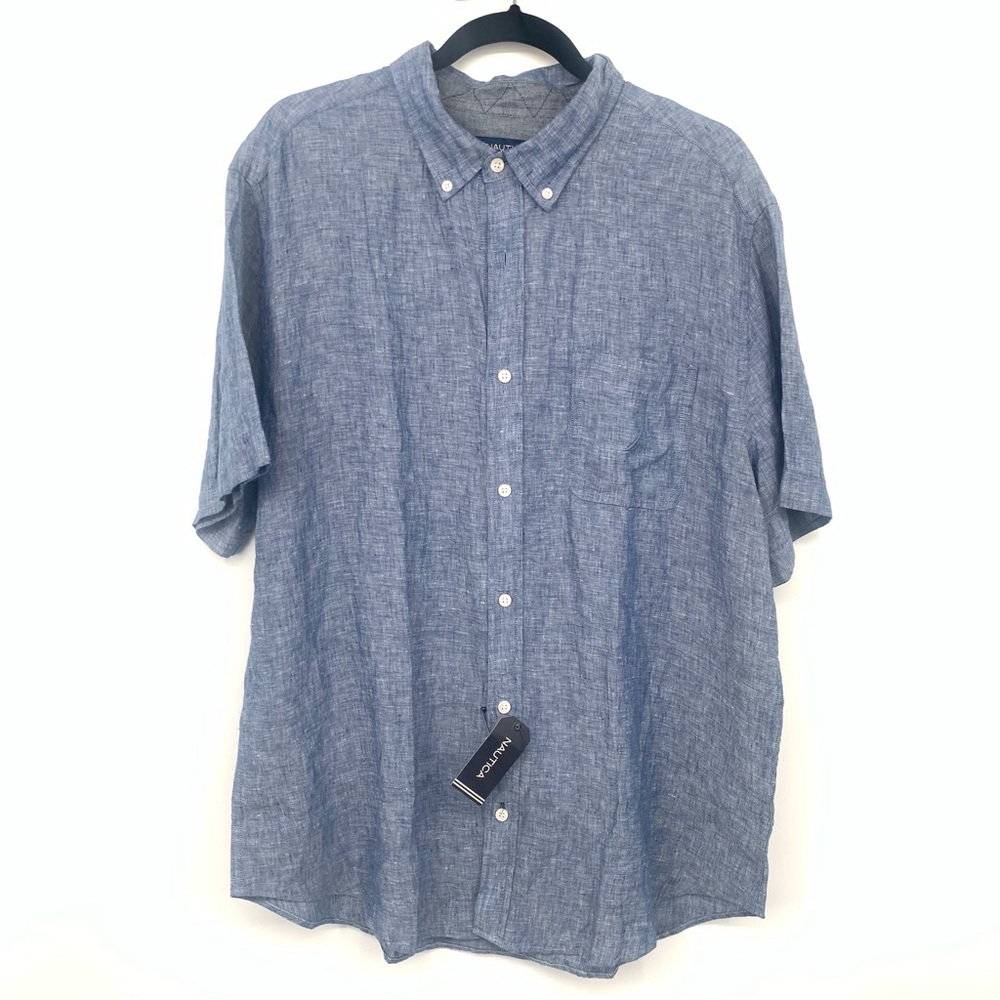 NWT Nautica mens class fit blue casual button down shirt size XL